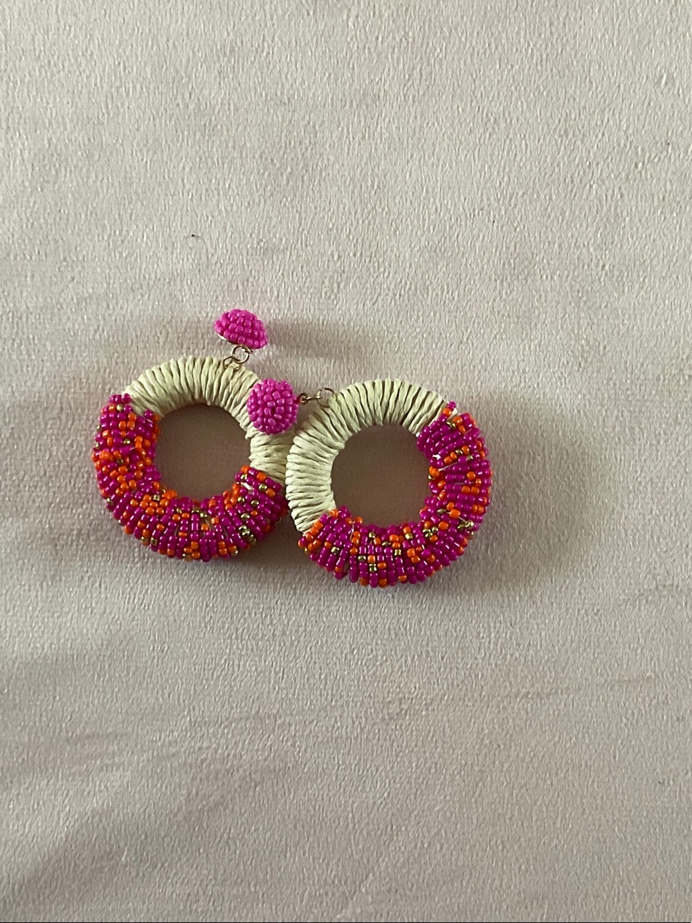 Handcrafted Pink Beaded Hoop Earrings - Women Accessories